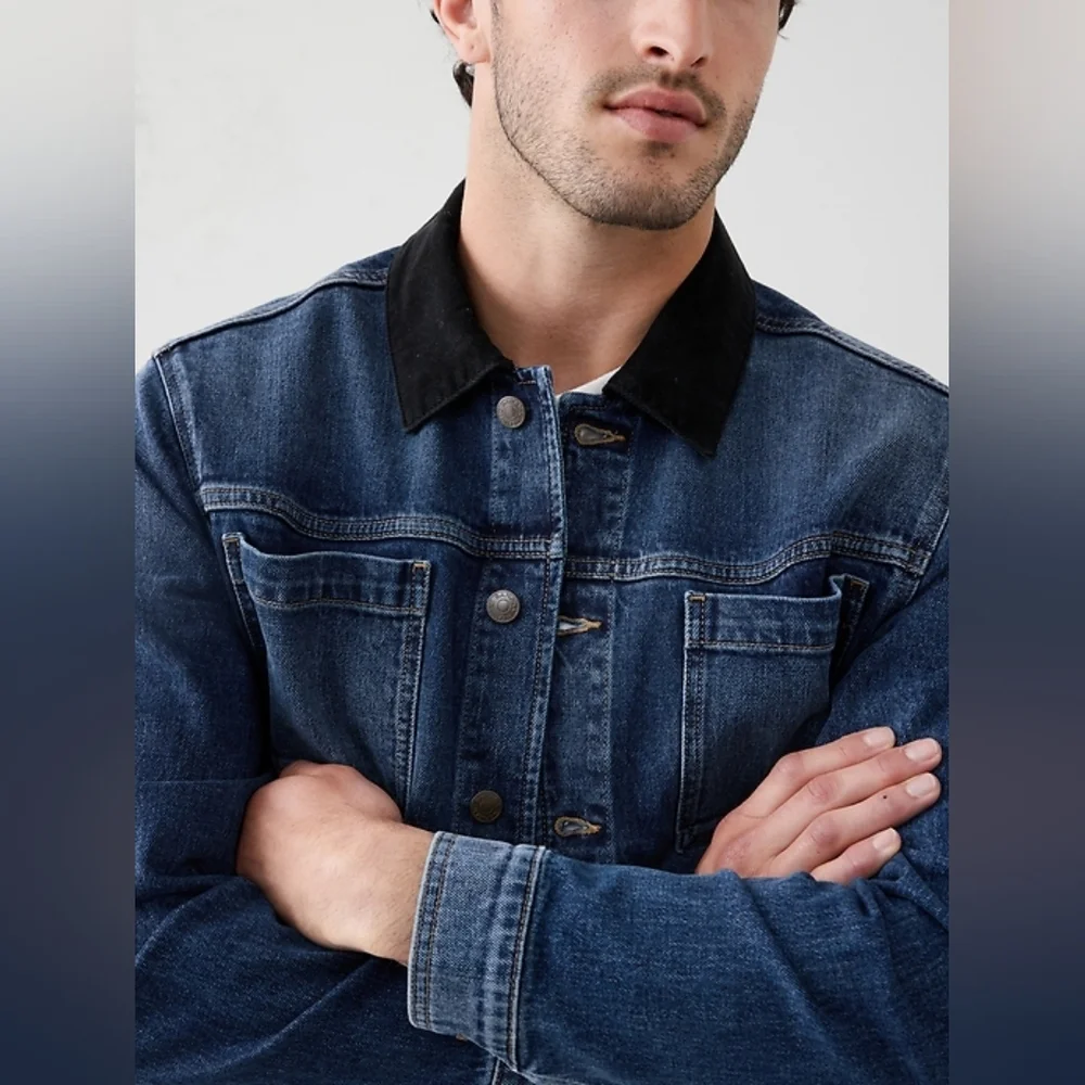 Banana Republic Blue Denim Jacket Black Corduroy Collar XL Men's Trucker